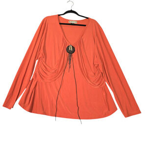 Seventh Ave Womens 3x Blouse Orange Stretch Top Beads Autumn Slinky Hippie Boho